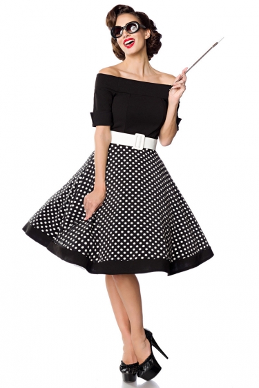 Vintage polka dot  jurk met wijde rok